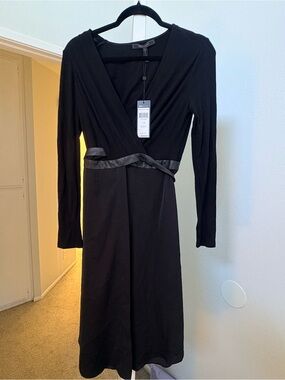 NWT BCBGMaxAzria Black Long-Sleeve Wrap Dress with Trim